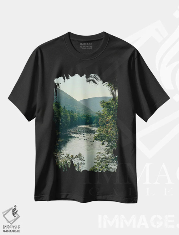 تیشرت مشکی طرح دار رودخانه و کوه ها، مدیوم اثر اولیویا جوی سنت کلر | immage.ir
