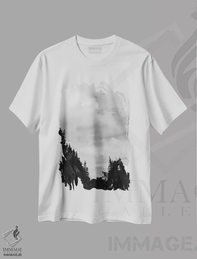 تیشرت سفید طرح دار نمای چشمگیر، عکاسی سیاه و سفید اثر اولیویا جوی سنت کلر | فروشگاه ایماژ