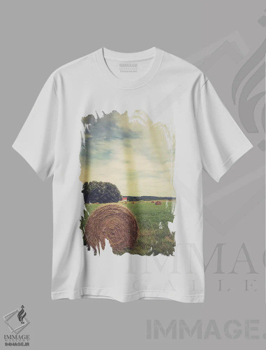 تیشرت سفید طرح دار دسته کاه، دکور روستایی اثر اولیویا جوی سنت کلر | فروشگاه ایماژ