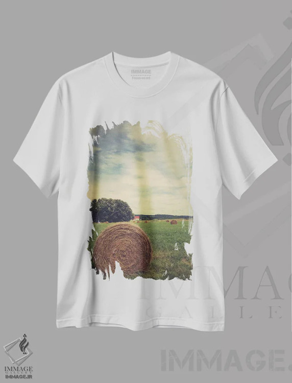 تیشرت سفید طرح دار دسته کاه، دکور روستایی اثر اولیویا جوی سنت کلر | فروشگاه ایماژ