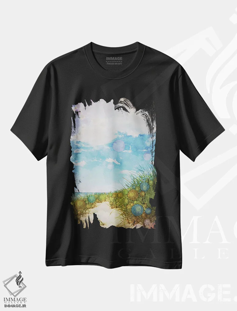 تیشرت مشکی طرح دار ساحل، دکور ساحلی اثر اولیویا جوی سنت کلر | فروشگاه ایماژ