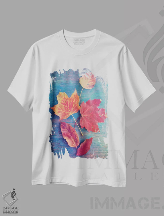 تیشرت سفید طرح دار رنگ های پاییز، تزئینی اثر اولیویا جوی سنت کلر | فروشگاه ایماژ