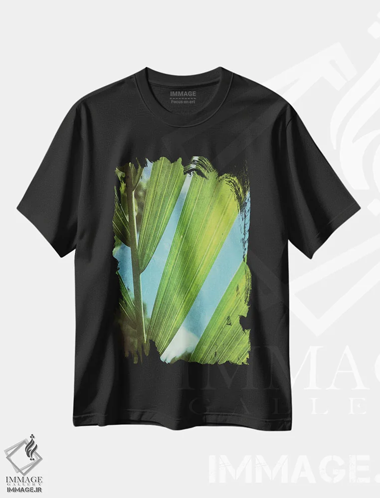 تیشرت مشکی طرح دار چشم اندازی گرمسیری، تزئینی اثر اولیویا جوی سنت کلر | immage.ir