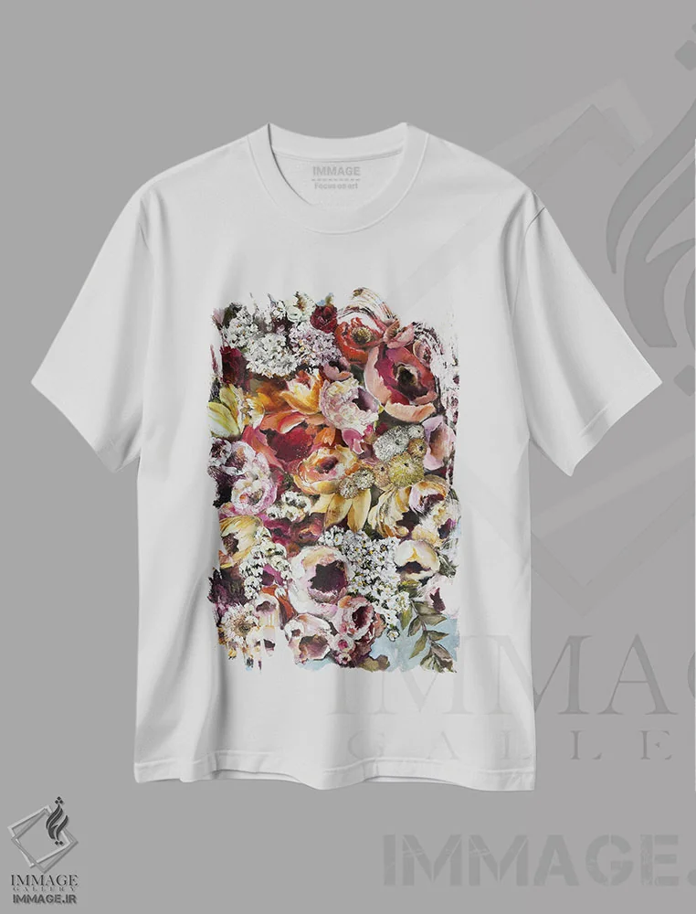 تیشرت سفید طرح دار احساس خوشبختی، هنر فاخر معاصر اثر اوکسانا پترووا | فروشگاه ایماژ