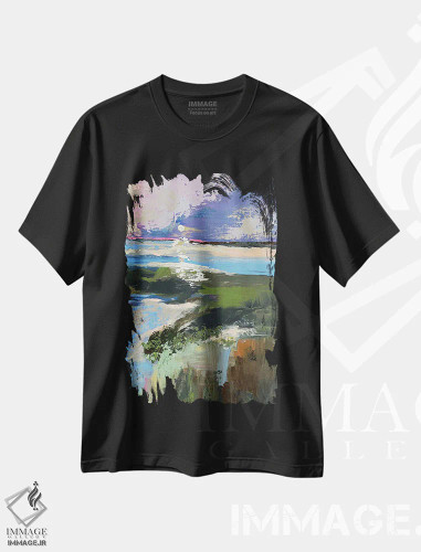 تیشرت مشکی طرح دار مزارع، آبستره اثر اوکسانا پترووا | فروشگاه ایماژ