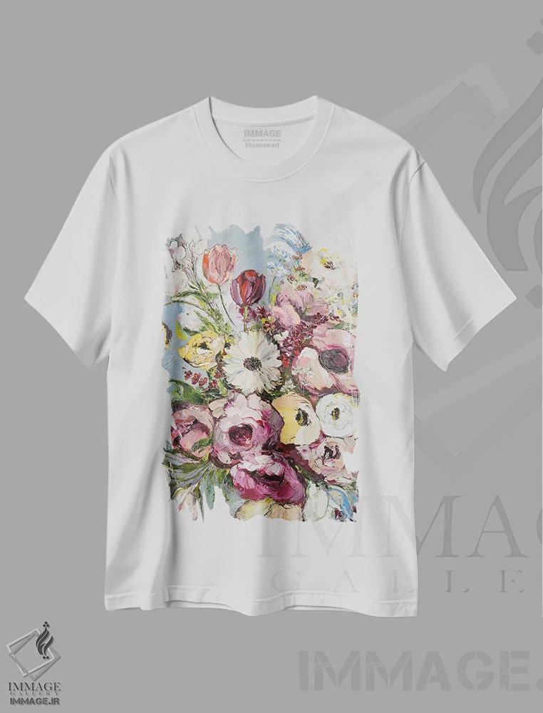 تیشرت سفید طرح دار تابستان شکوفا، دکور معاصر اثر اوکسانا پترووا | فروشگاه ایماژ