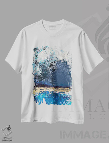 تیشرت سفید طرح دار طوفان دریایی اثر اوکسانا پترووا | فروشگاه ایماژ