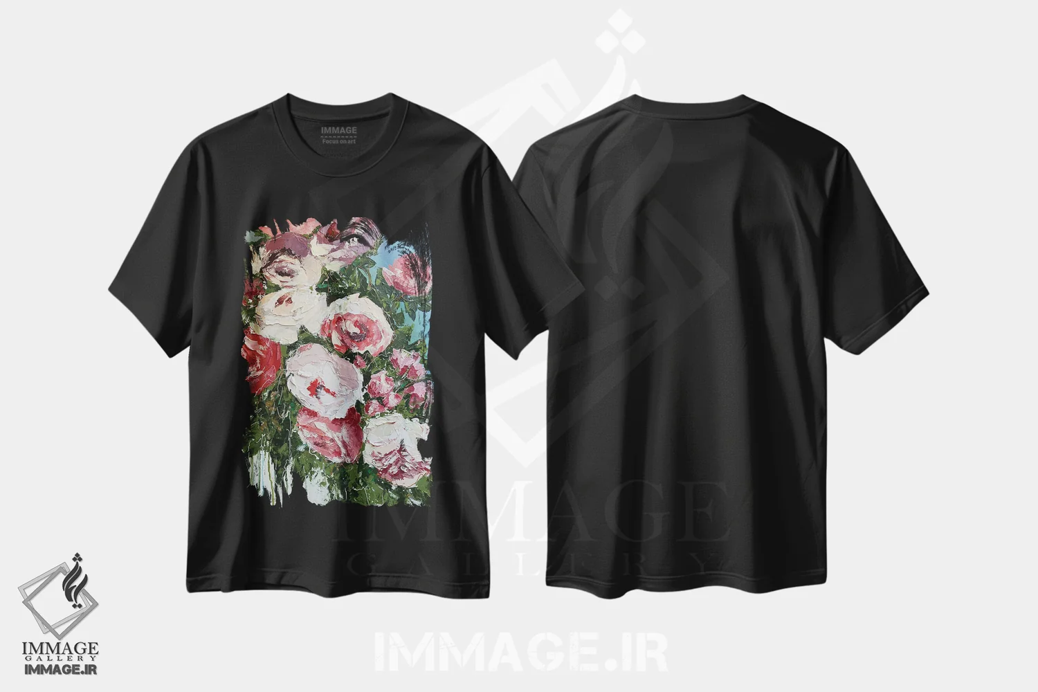 تیشرت مشکی طرح دار رزهای بیشتر، دکور معاصر اثر اوکسانا پترووا | فروشگاه ایماژ
