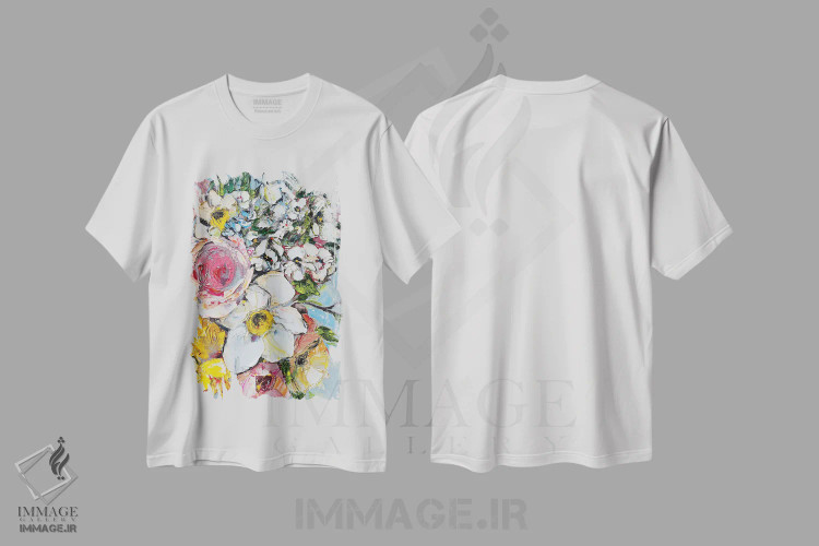 تیشرت سفید طرح دار بهار دوست داشتنی، هنر فاخر معاصر اثر اوکسانا پترووا | فروشگاه ایماژ