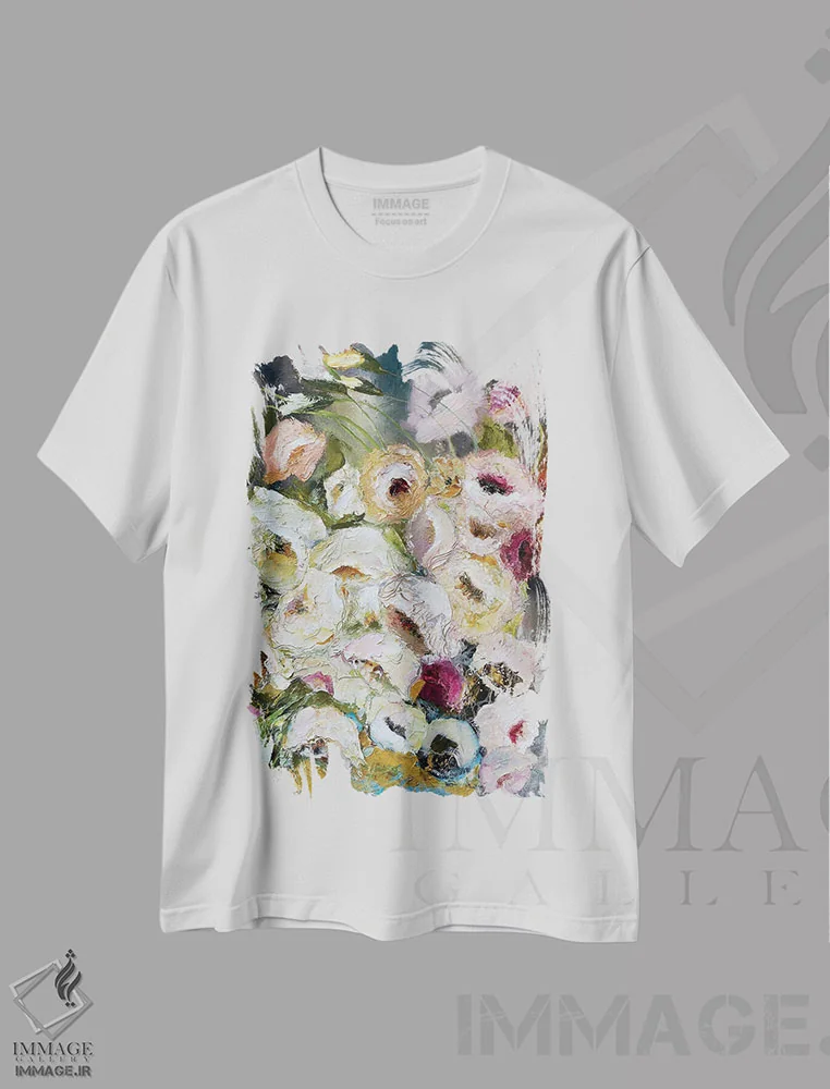 تیشرت سفید طرح دار پاییز گلی، دکور معاصر اثر اوکسانا پترووا | فروشگاه ایماژ