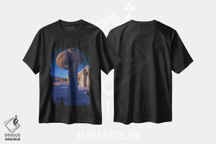 تیشرت مشکی طرح دار دره رؤیاها، نیومکزیکو، بیستی بدلندز، مدیوم اثر اولنا آرت | immage.ir