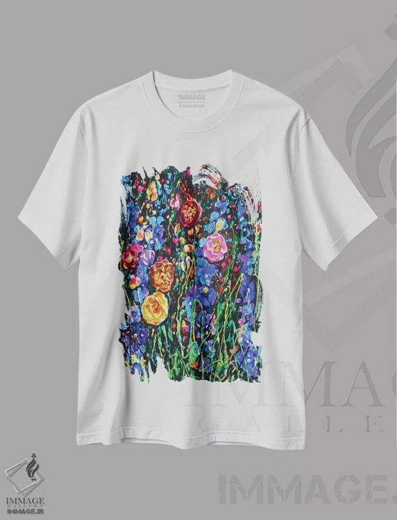 تیشرت سفید طرح دار مسیر باغ، مدیوم اثر اولنا آرت | فروشگاه ایماژ