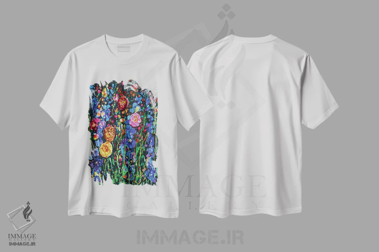 تیشرت سفید طرح دار مسیر باغ، مدیوم اثر اولنا آرت | فروشگاه ایماژ