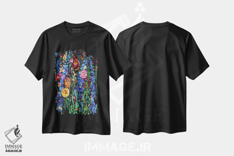 تیشرت مشکی طرح دار مسیر باغ، مدیوم اثر اولنا آرت | immage.ir