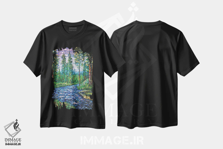 تیشرت مشکی طرح دار چمنزار شکوفا، تزئینی اثر اولنا آرت | فروشگاه ایماژ