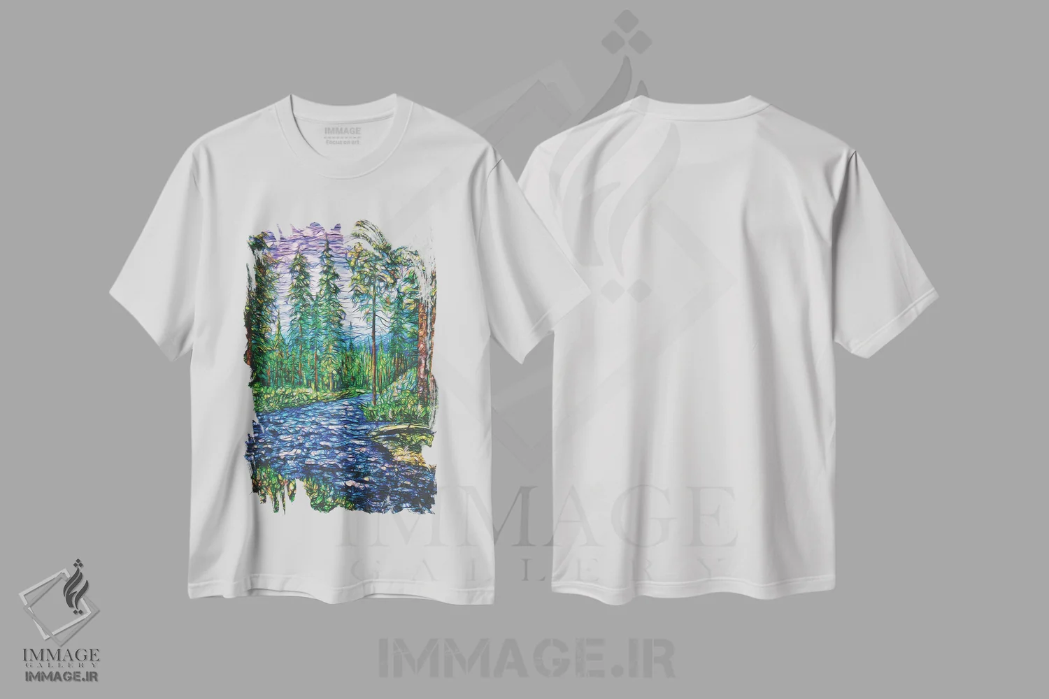 تیشرت سفید طرح دار چمنزار شکوفا، تزئینی اثر اولنا آرت | immage.ir