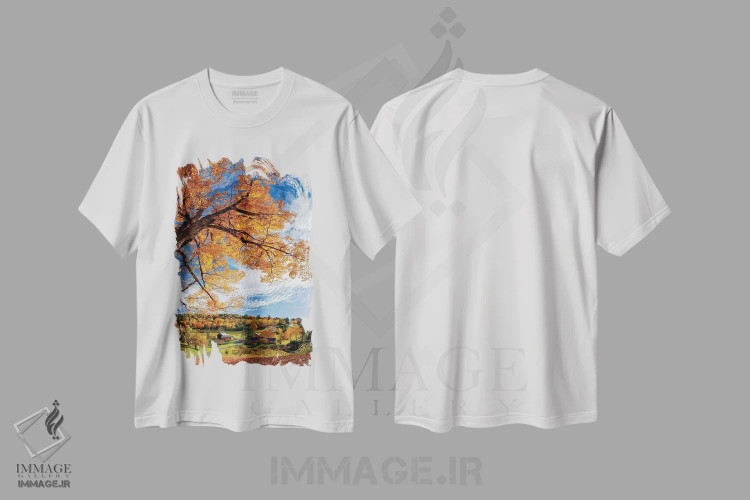 تیشرت سفید طرح دار پاییز در مزرعه اسلیپی هالو، ورمانت، دکور روستایی اثر اولنا آرت | immage.ir