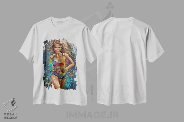 تیشرت سفید طرح دار دویدن انفرادی برای تمرین استقامت، مدیوم اثر اولنا آرت | فروشگاه ایماژ