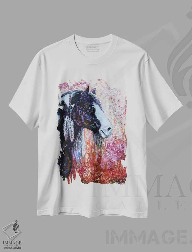 تیشرت سفید طرح دار روح دشت، هنر فاخر معاصر اثر اولنا آرت | فروشگاه ایماژ