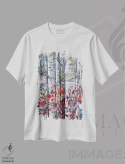 تیشرت سفید طرح دار درختان سپیدار ۲، هنر فاخر معاصر اثر اولنا آرت | فروشگاه ایماژ
