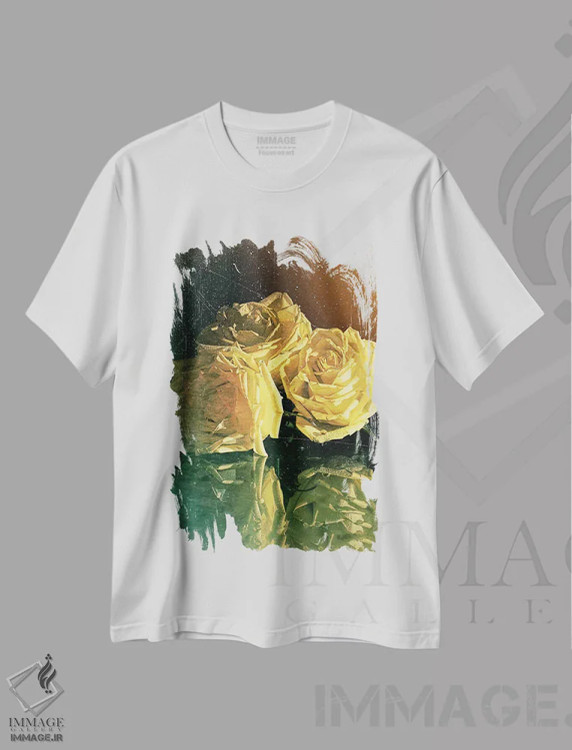 تیشرت سفید طرح دار رز زرد، هنر فاخر معاصر اثر اولنا آرت | فروشگاه ایماژ
