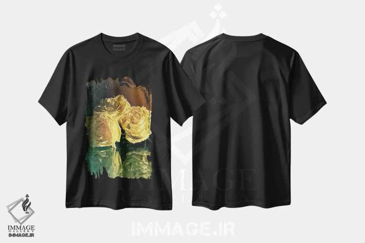 تیشرت مشکی طرح دار رز زرد، هنر فاخر معاصر اثر اولنا آرت | immage.ir