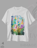تیشرت سفید طرح دار چمنزار تابستانی، آبستره اثر اولنا آرت | immage.ir