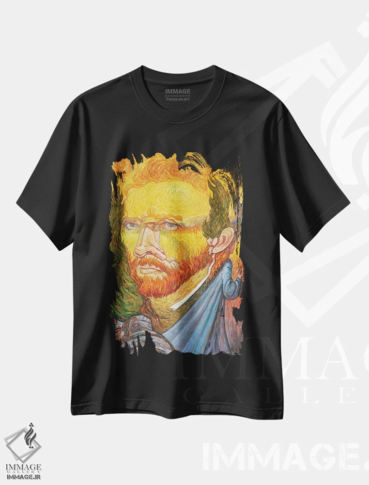 تیشرت مشکی طرح دار پرتره دوگانه ون گوگ، مدیوم اثر اولگ شوپلیک | فروشگاه ایماژ