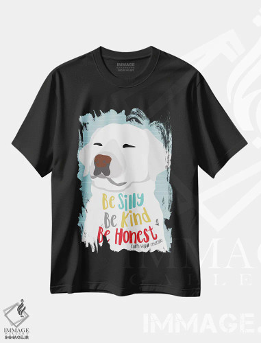 تیشرت مشکی طرح دار شاد، مهربان و صادق باش، تایپوگرافی اثر جینجر الیفنت | فروشگاه ایماژ