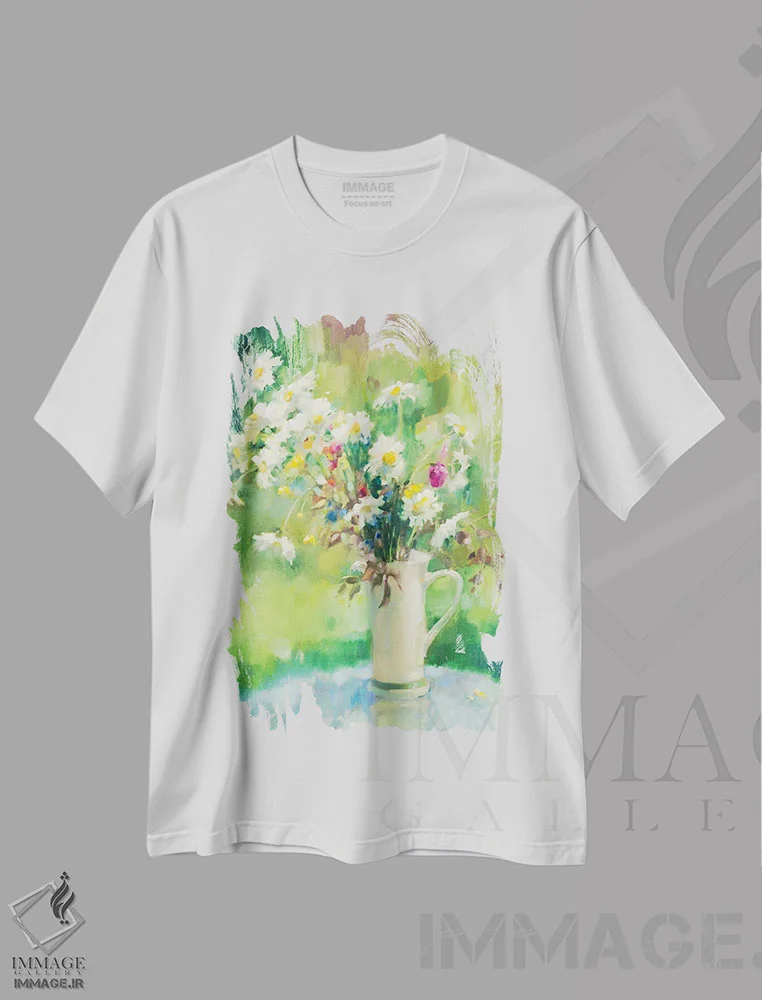 تیشرت سفید طرح دار بابونه ها، دکور معاصر اثر اولا لپتیوا | فروشگاه ایماژ