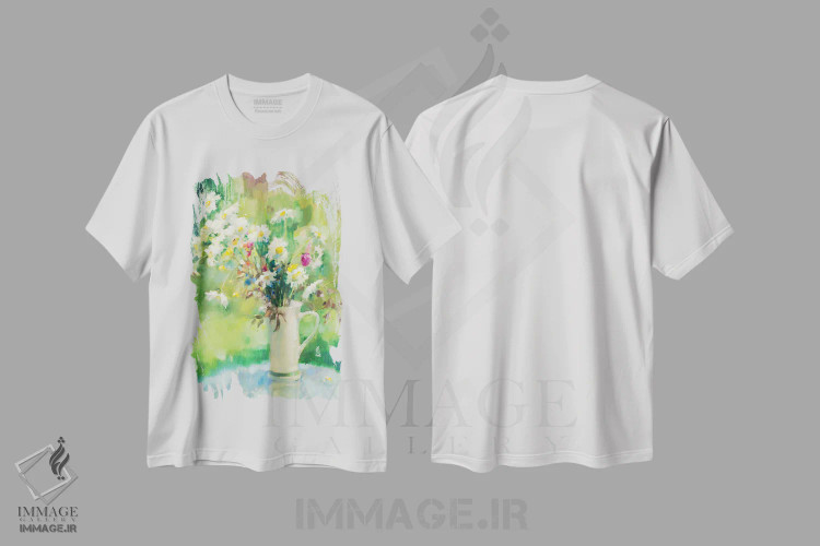 تیشرت سفید طرح دار بابونه ها، دکور معاصر اثر اولا لپتیوا | فروشگاه ایماژ