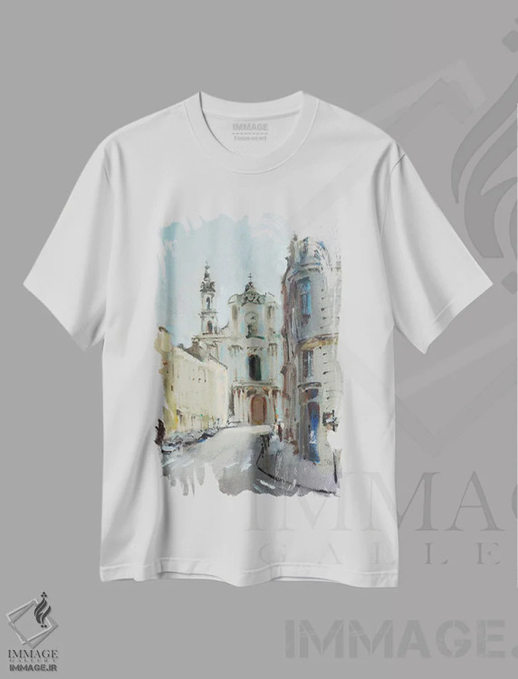 تیشرت سفید طرح دار کلیسای جامع نانسی، دکور معاصر اثر اولا لپتیوا | immage.ir