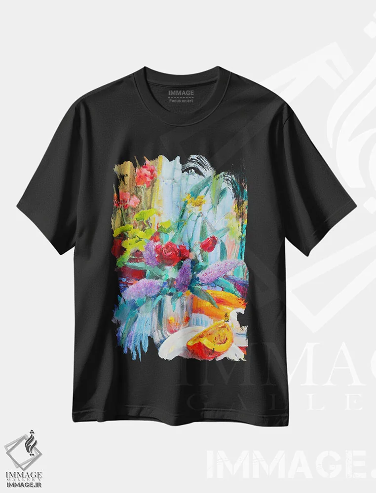 تیشرت مشکی طرح دار طبیعت بی جان پاییزی اثر اولا لپتیوا | فروشگاه ایماژ