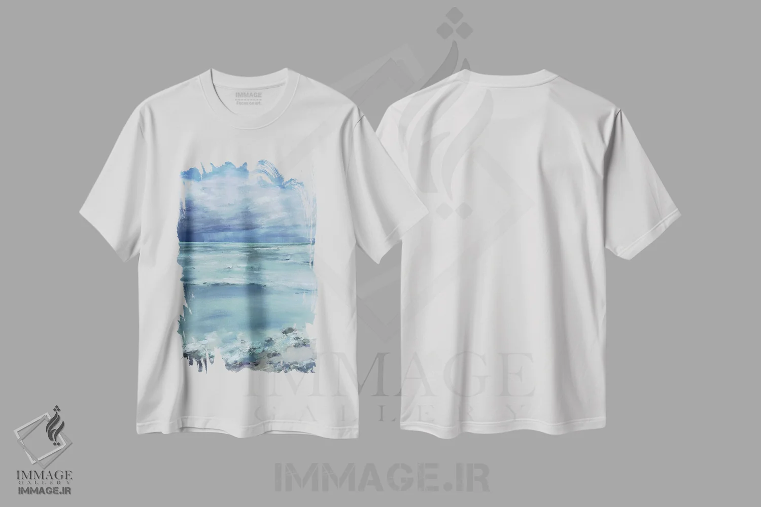 تیشرت سفید طرح دار باران در افق است، مدیوم اثر اولا لپتیوا | فروشگاه ایماژ