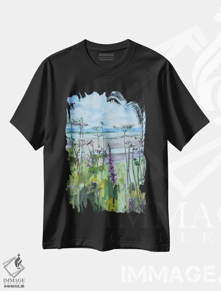 تیشرت مشکی طرح دار زمانی که دریا عقب می نشیند، مدیوم اثر اولا لپتیوا | فروشگاه ایماژ