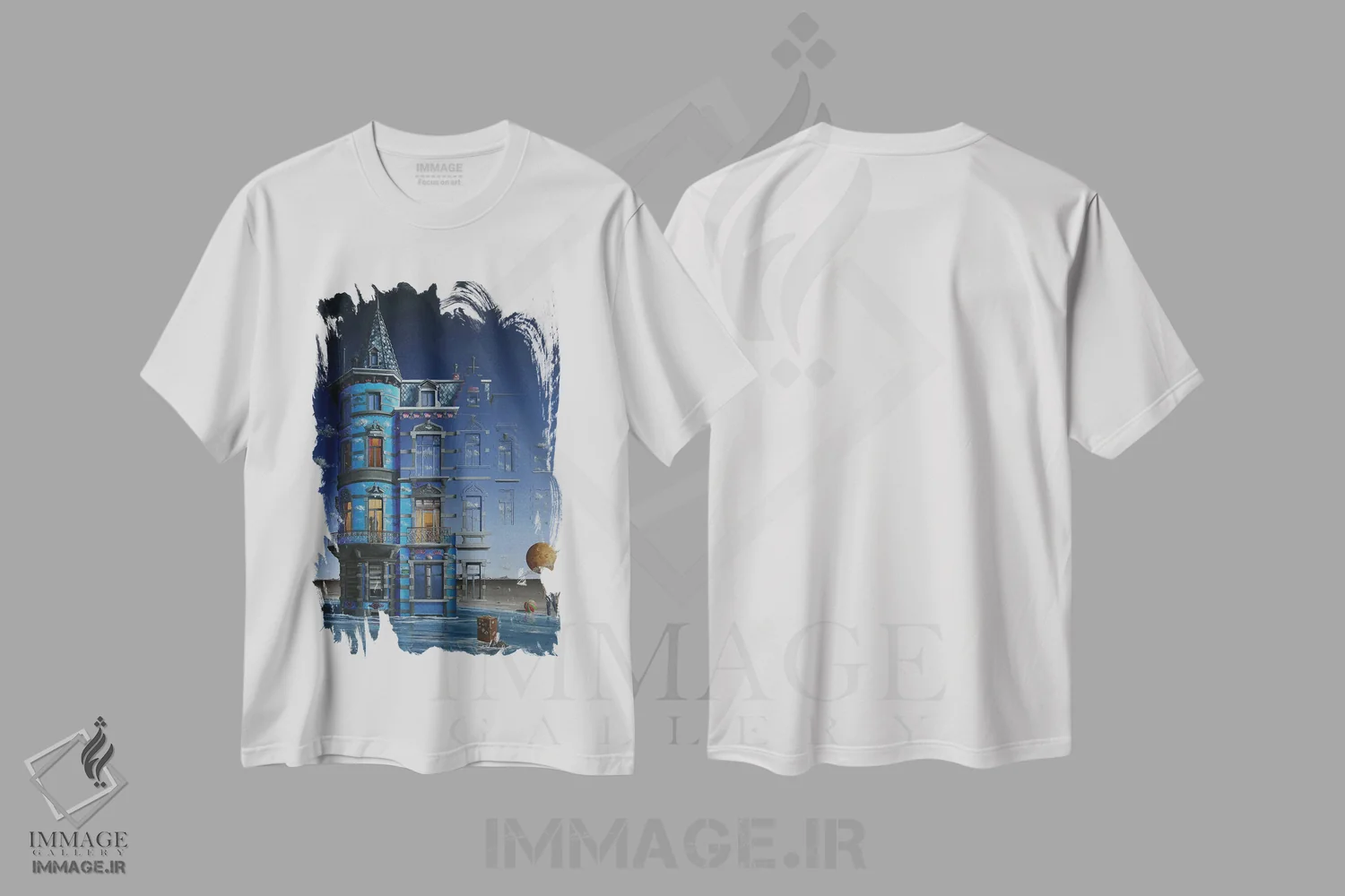 تیشرت سفید طرح دار کشتی رهاشده، هنر فاخر معاصر اثر اولیویه لامبوری | فروشگاه ایماژ