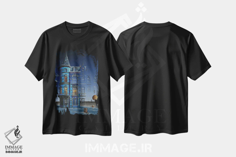 تیشرت مشکی طرح دار کشتی رهاشده، هنر فاخر معاصر اثر اولیویه لامبوری | immage.ir