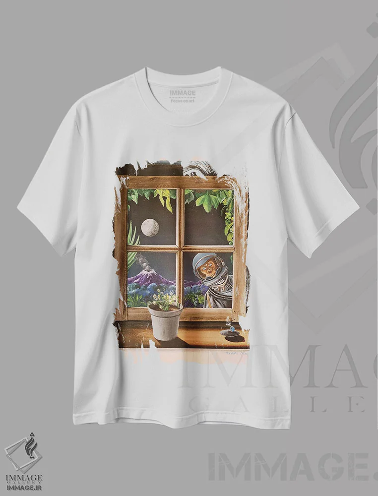 تیشرت سفید طرح دار میمون فضانورد، هنر فاخر معاصر اثر اولیویه لامبوری | immage.ir