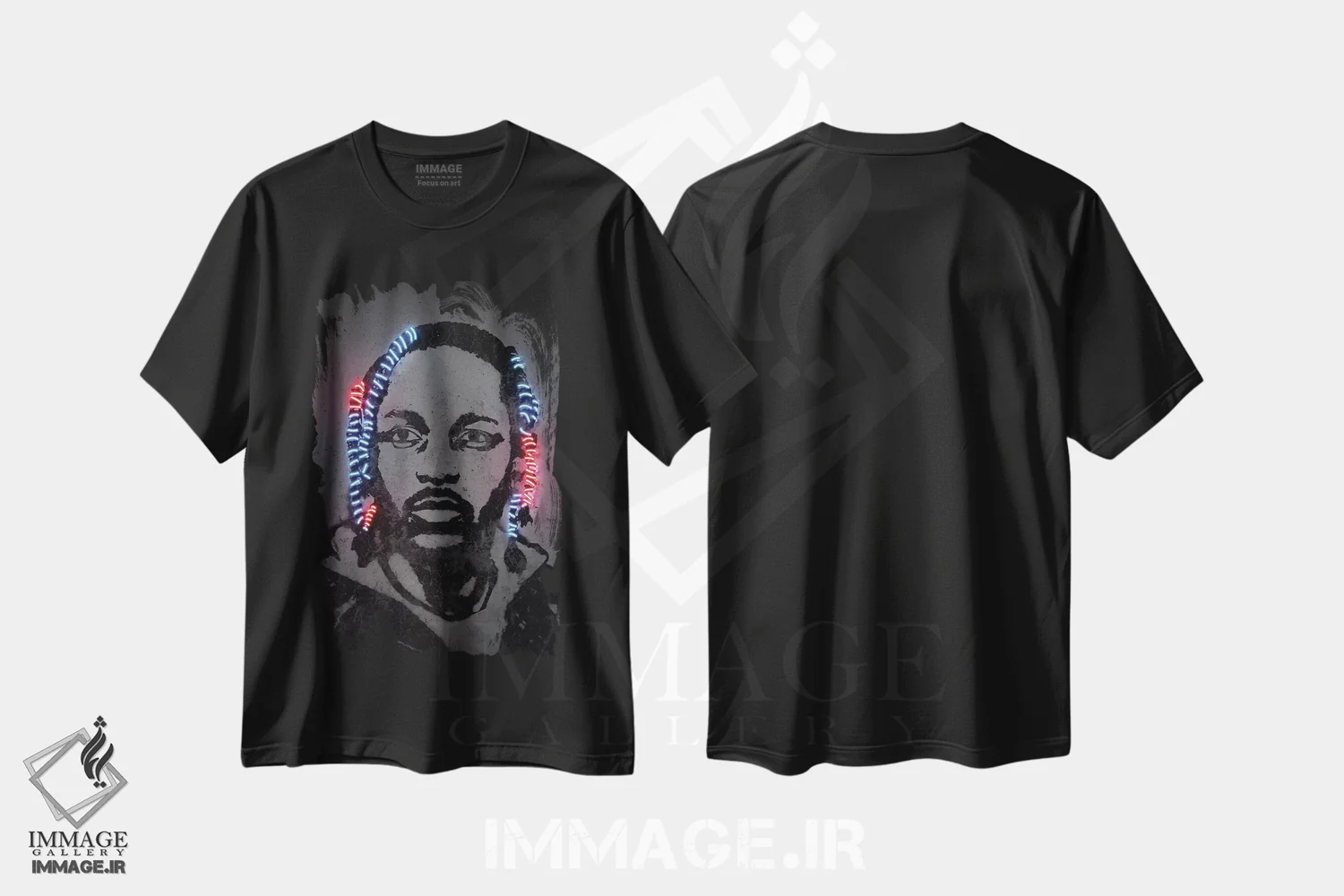تیشرت مشکی طرح دار کندریک لامار، هنر آمریکایی آفریقایی تبار اثر اکتاویان میلو | فروشگاه ایماژ