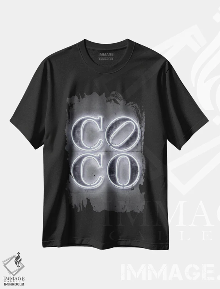 تیشرت مشکی طرح دار کوکو، هنر دیجیتال اثر اکتاویان میلو | فروشگاه ایماژ