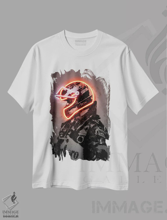 تیشرت سفید طرح دار شوماخر، هنر دیجیتال اثر اکتاویان میلو | فروشگاه ایماژ