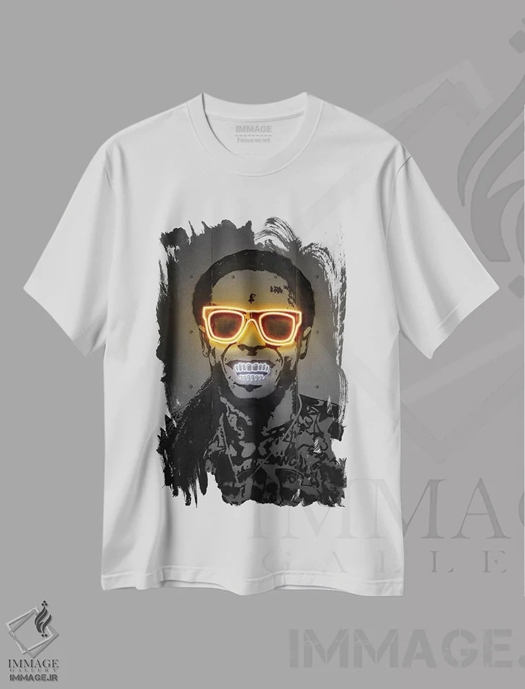 تیشرت سفید طرح دار لیل وین، هنر دیجیتال اثر اکتاویان میلو | immage.ir