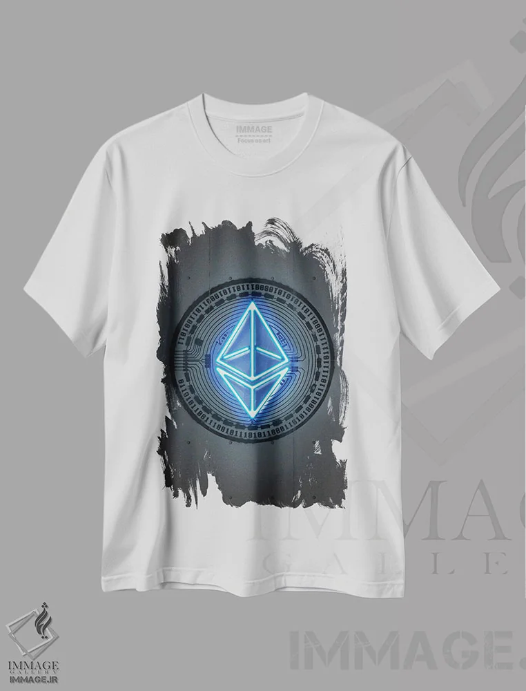 تیشرت سفید طرح دار اتریوم، هنر دیجیتال اثر اکتاویان میلو | immage.ir