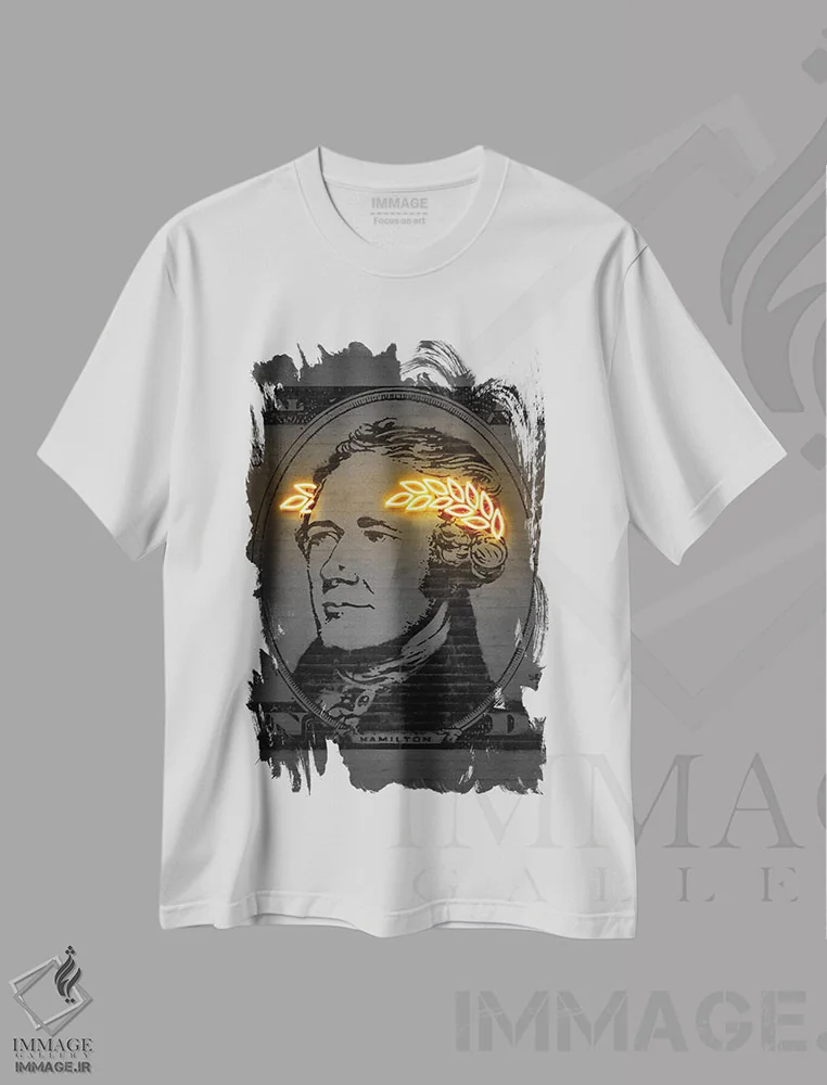 تیشرت سفید طرح دار الکساندر همیلتون، هنر دیجیتال اثر اکتاویان میلو | immage.ir