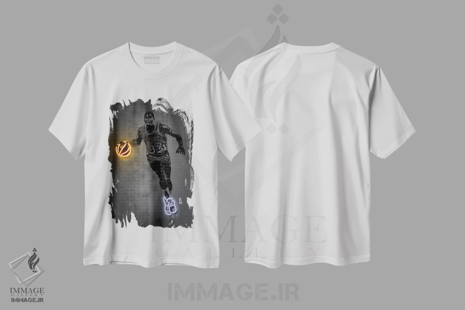 تیشرت سفید طرح دار مجیک جانسون، هنر آمریکایی آفریقایی تبار اثر اکتاویان میلو | فروشگاه ایماژ