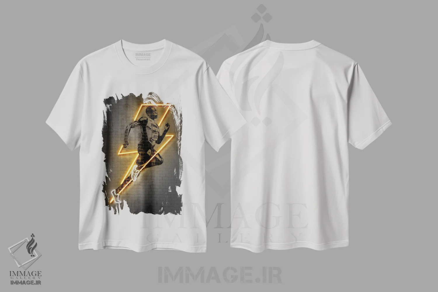 تیشرت سفید طرح دار یوسین بولت، هنر آمریکایی آفریقایی تبار اثر اکتاویان میلو | فروشگاه ایماژ