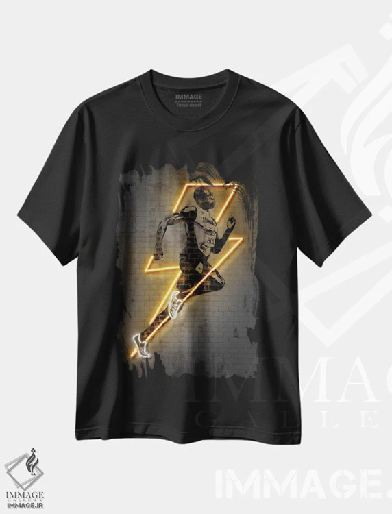 تیشرت مشکی طرح دار یوسین بولت، هنر آمریکایی آفریقایی تبار اثر اکتاویان میلو | immage.ir