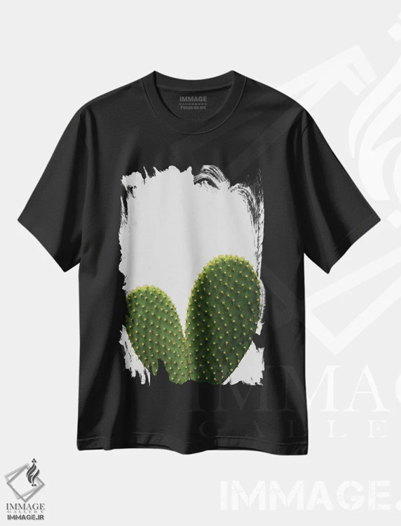 تیشرت مشکی طرح دار کاکتوس قلبی، دکور بوهمی اثر اورارا استودیو | فروشگاه ایماژ