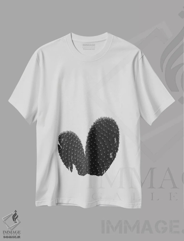 تیشرت سفید طرح دار کاکتوس قلبی سیاه و سفید، دکور بوهمی اثر اورارا استودیو | فروشگاه ایماژ