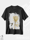 تیشرت مشکی طرح دار مرغ مگس خوار و گل II، تزئینی اثر اورارا استودیو | فروشگاه ایماژ